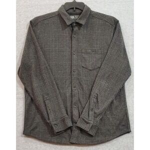 VRST Men's Button-Up Flannel Gray/Black Size‎ Medium Long Sleeve Shirt